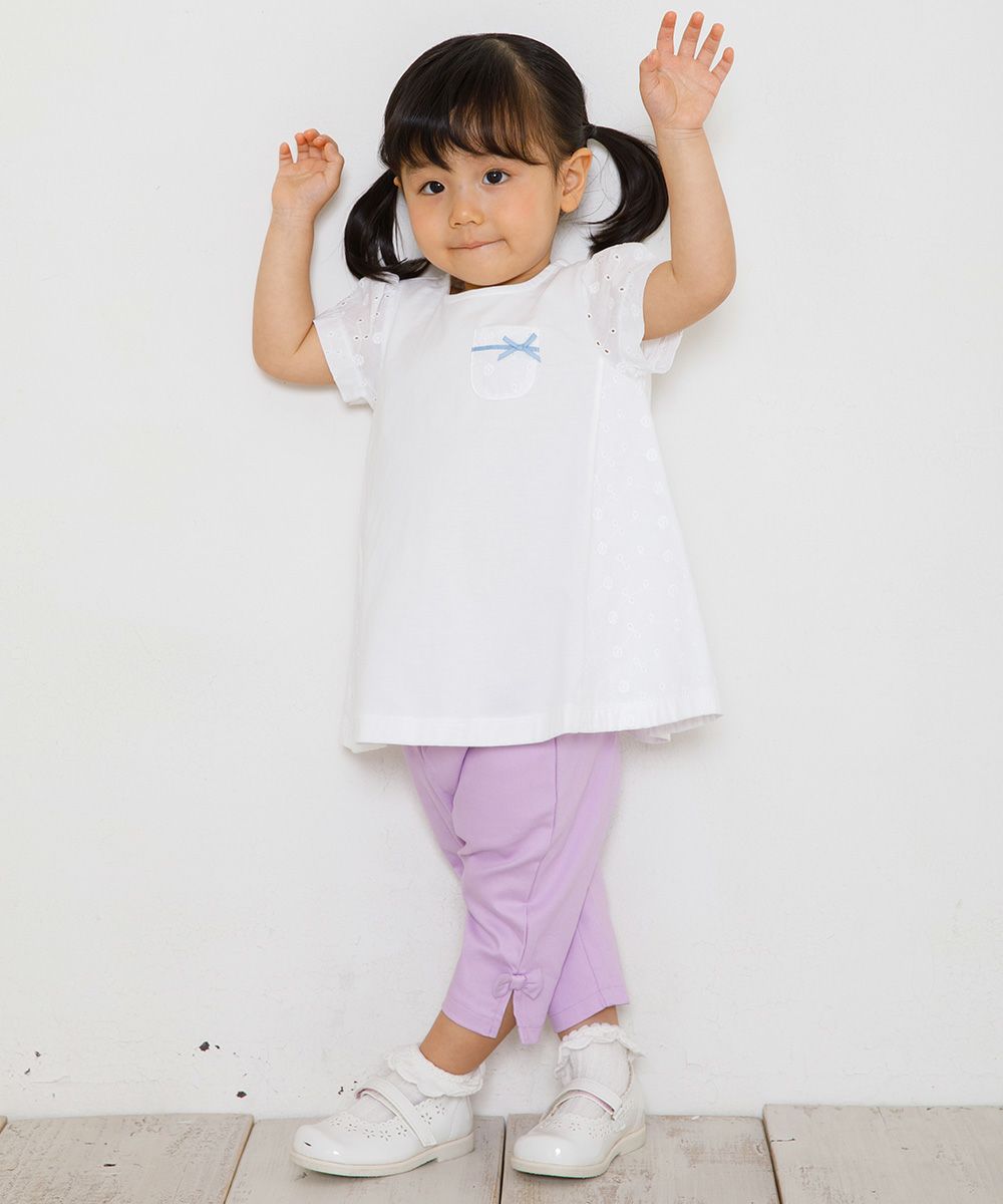 Baby Clothing Girl Baby Size Stretch Twill With Ribbon three-quarter length Pants Purple (91) Model Image 4