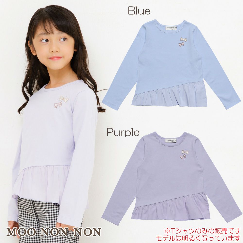 Children's clothing girl 100 % cotton hem asymmetric T -shirt