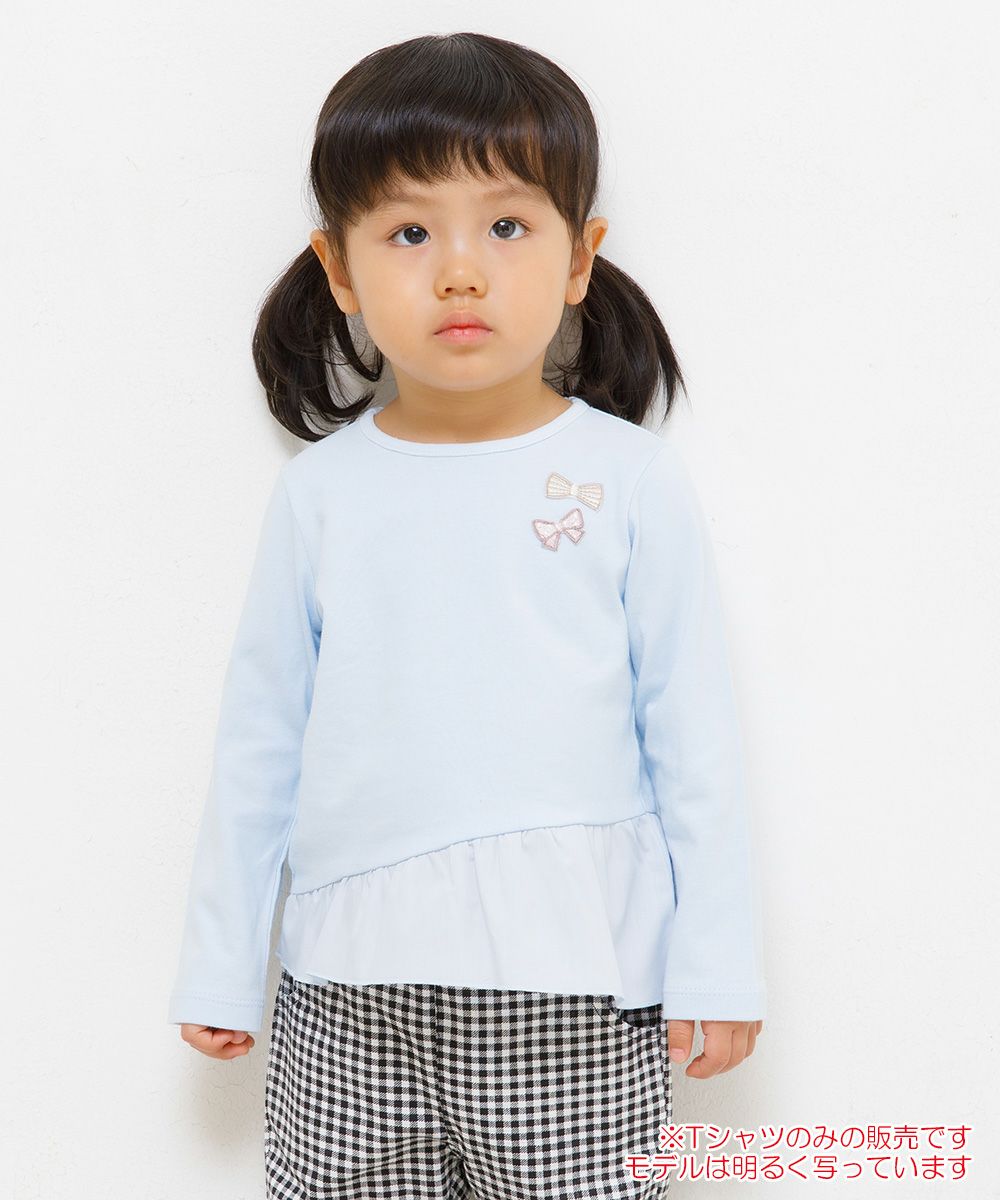 Baby size 100 % cotton hem asymmetric T -shirt Blue model image 1
