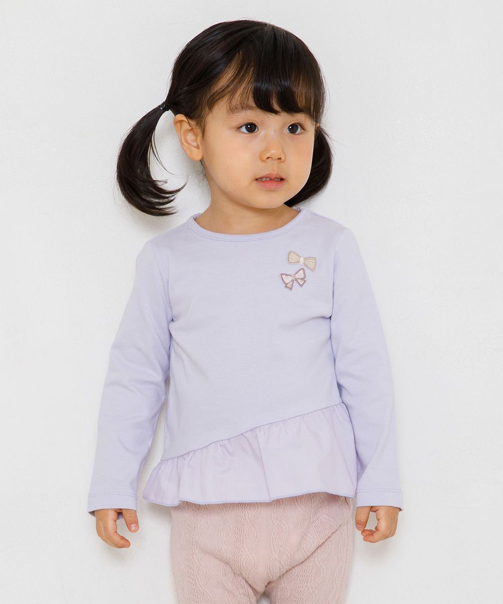 Baby size 100 % cotton hem asymmetric T -shirt Purple model image up