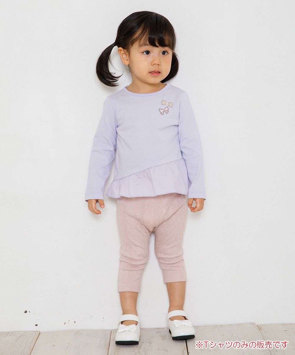 Baby size 100 % cotton hem asymmetric T -shirt Purple model image whole body