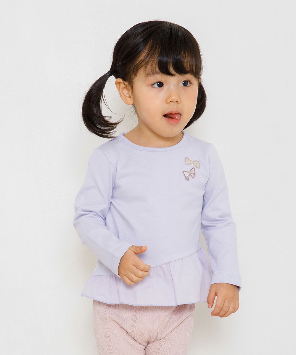 Baby size 100 % cotton hem asymmetric T -shirt Purple model image 1