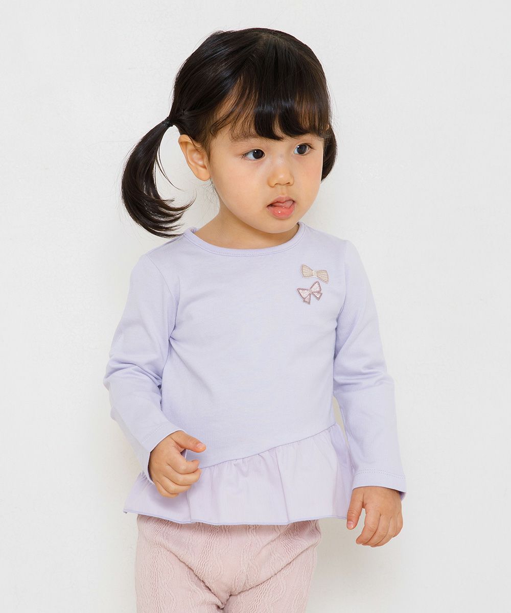 Baby size 100 % cotton hem asymmetric T -shirt Purple model image 2