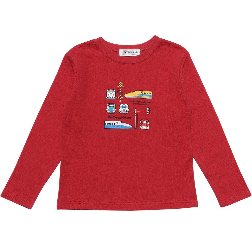 Children's clothing boy 100 % Cotton Series Print Train T -shirt Red (03) front