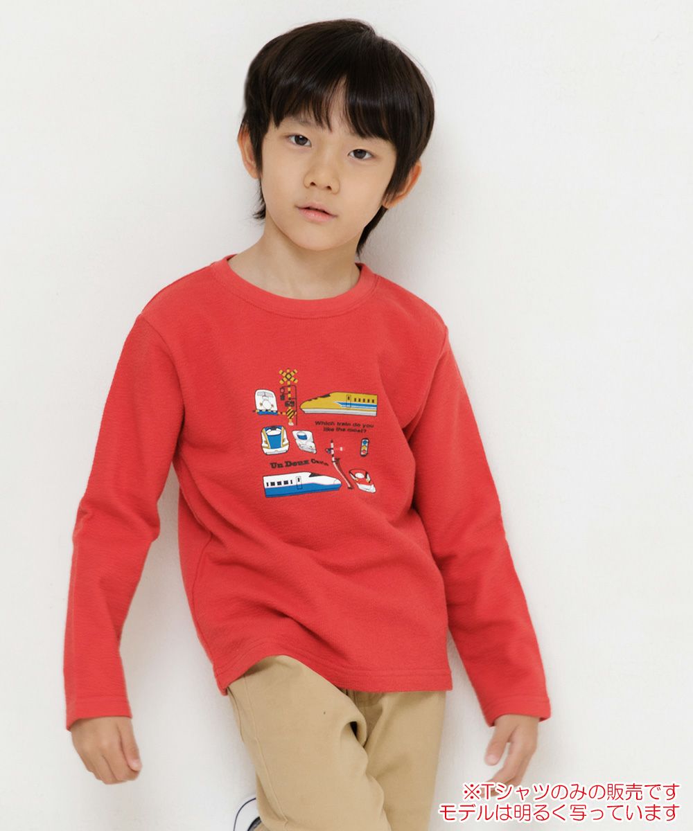Children's clothing boy 100 % Cotton Series Series Print Train T -shirt Red (03) Model image Up