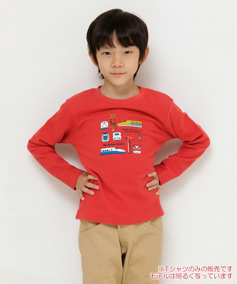 Children's clothing boy 100 % Cotton Series Print Train T -shirt Red (03) Model Image 1