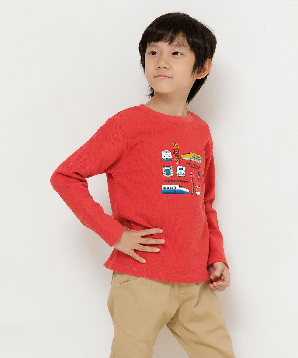 Children's clothing boy 100 % Cotton Series Print Train T -shirt Red (03) Model Image 4