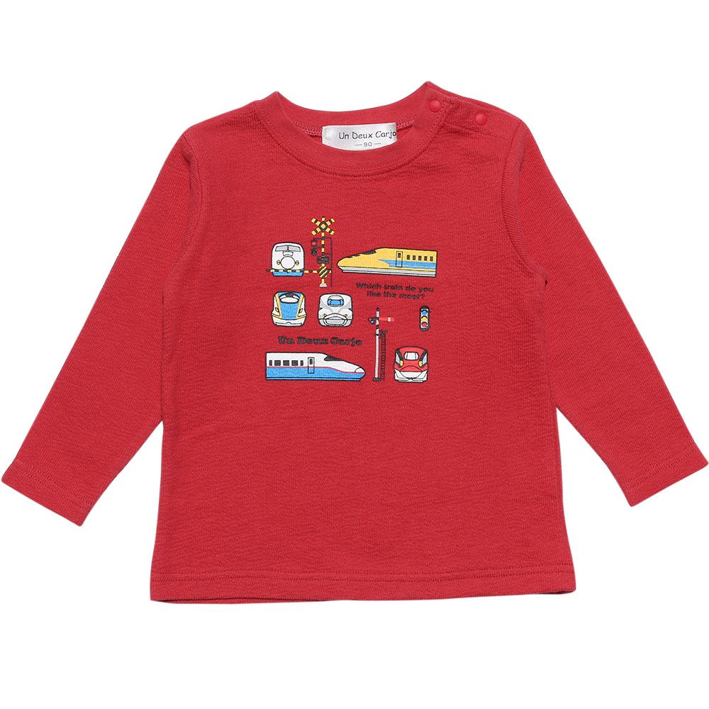 Children's clothing boy 100 % Cotton Series Print Train T -shirt Red (03) front