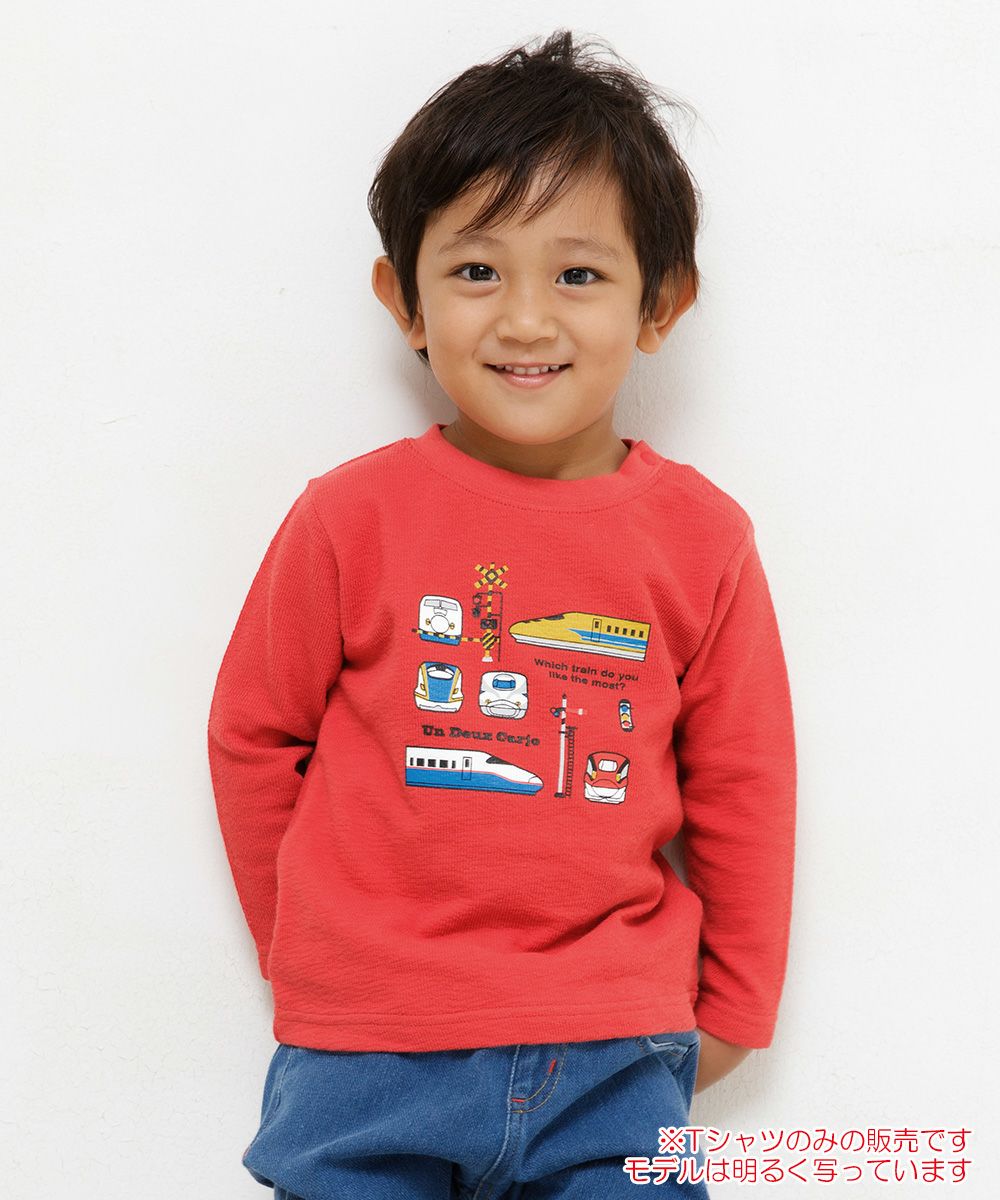 Children's clothing boy 100 % Cotton Series Series Print Train T -shirt Red (03) Model image Up