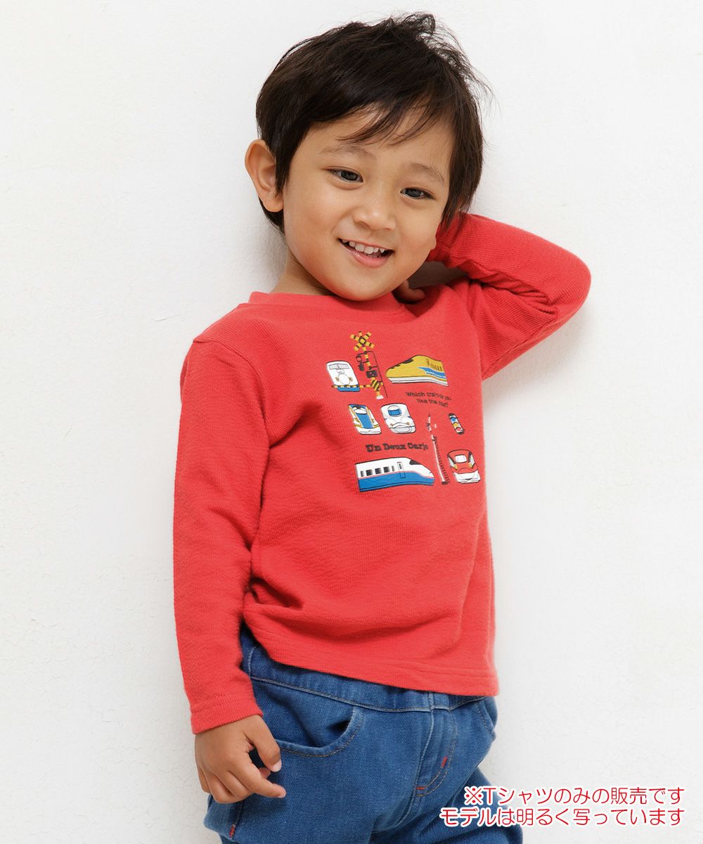 Children's clothing boy 100 % Cotton Series Print Train T -shirt Red (03) Model Image 1