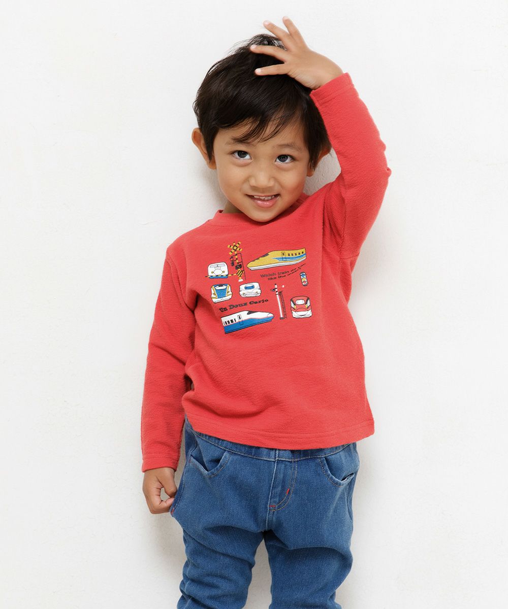 Children's clothing boy 100 % Cotton Series Print Train T -shirt Red (03) Model Image 4
