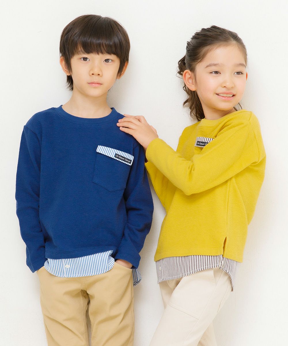 Children's clothing Girls Boys Boy Men and Women With Pocket -Wear Wearing T -shirt Yellow (04) Model Image 4
