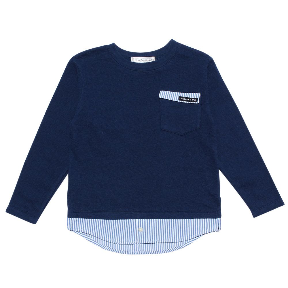 Children's clothing Girls Boys Boy Men and Women with pocket -style dressing style T -shirt navy (06) front