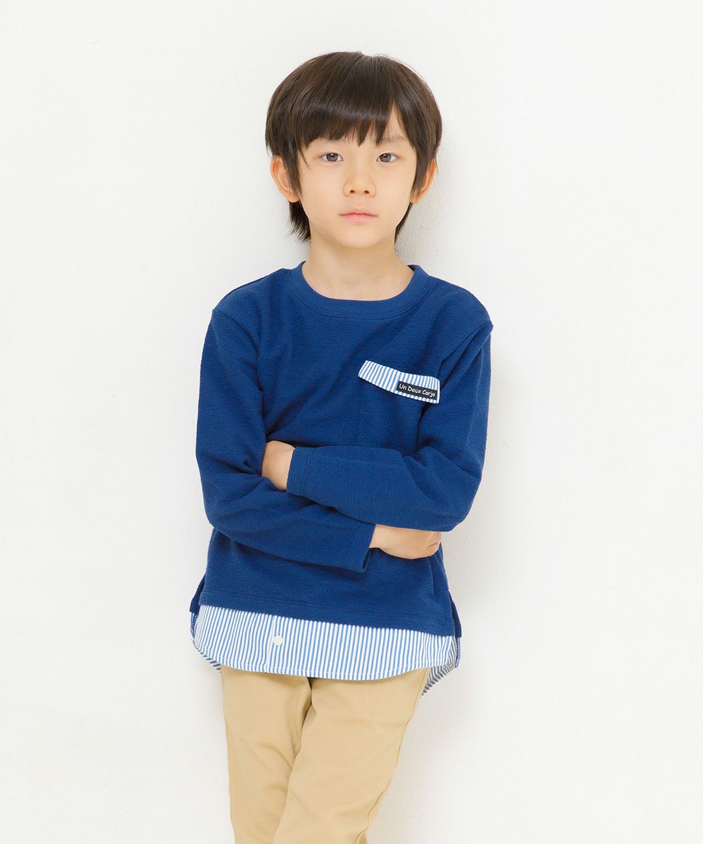 Children's clothing Girls Boys Boy Men and Women With Pocket -style Packed Wearing T -shirt Navy (06) Model Image 2