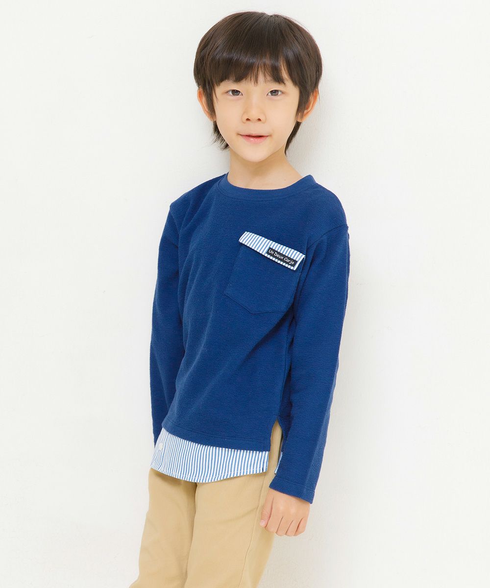 Children's clothing Girls Boys Boy Men and Women With Pocket -style Packed Wearing T -shirt Navy (06) Model Image 3