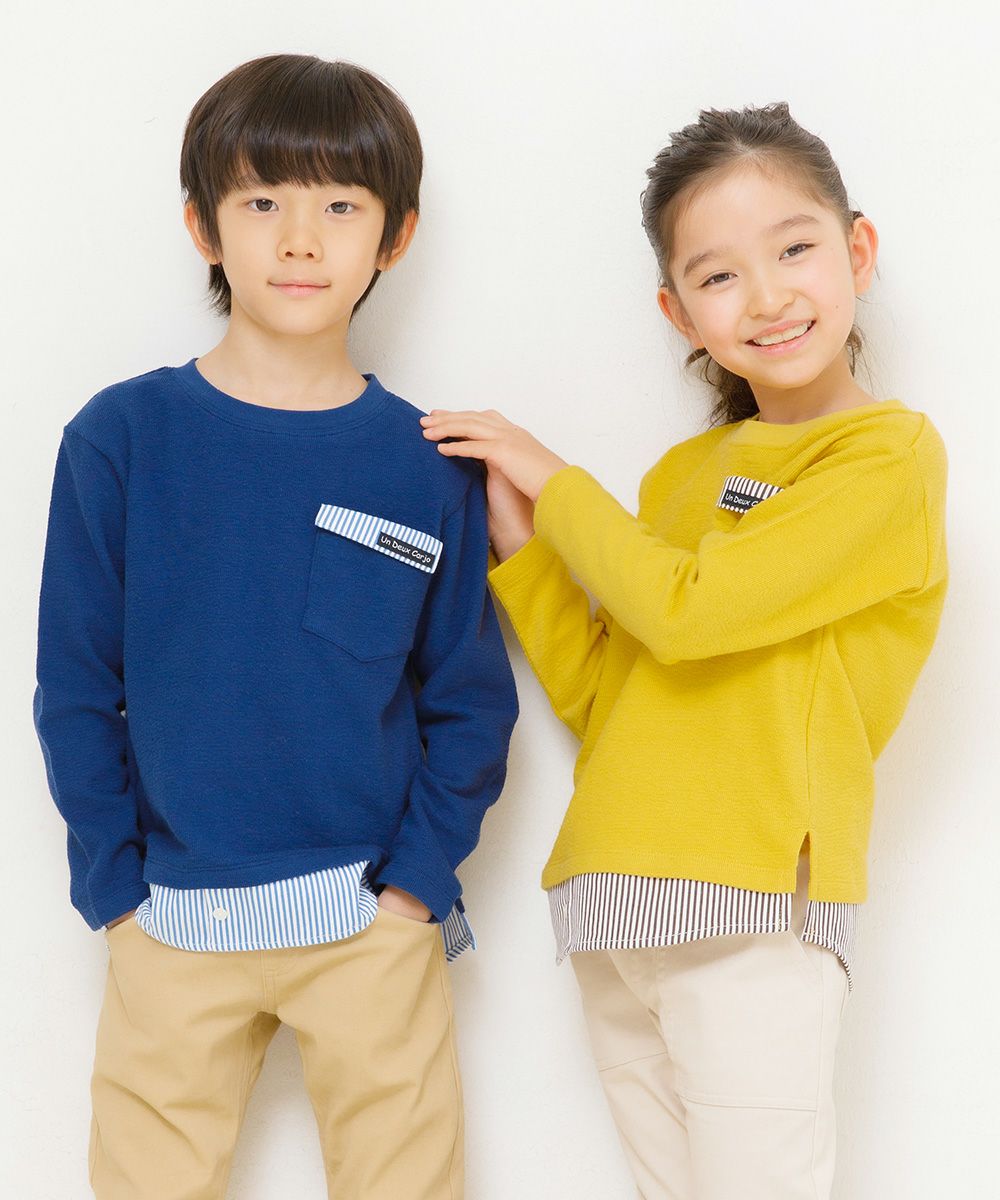 Children's clothing Girls Boys Boy Men and Women With Pocket -Wear Wearing T -shirt Navy (06) Model Image 4