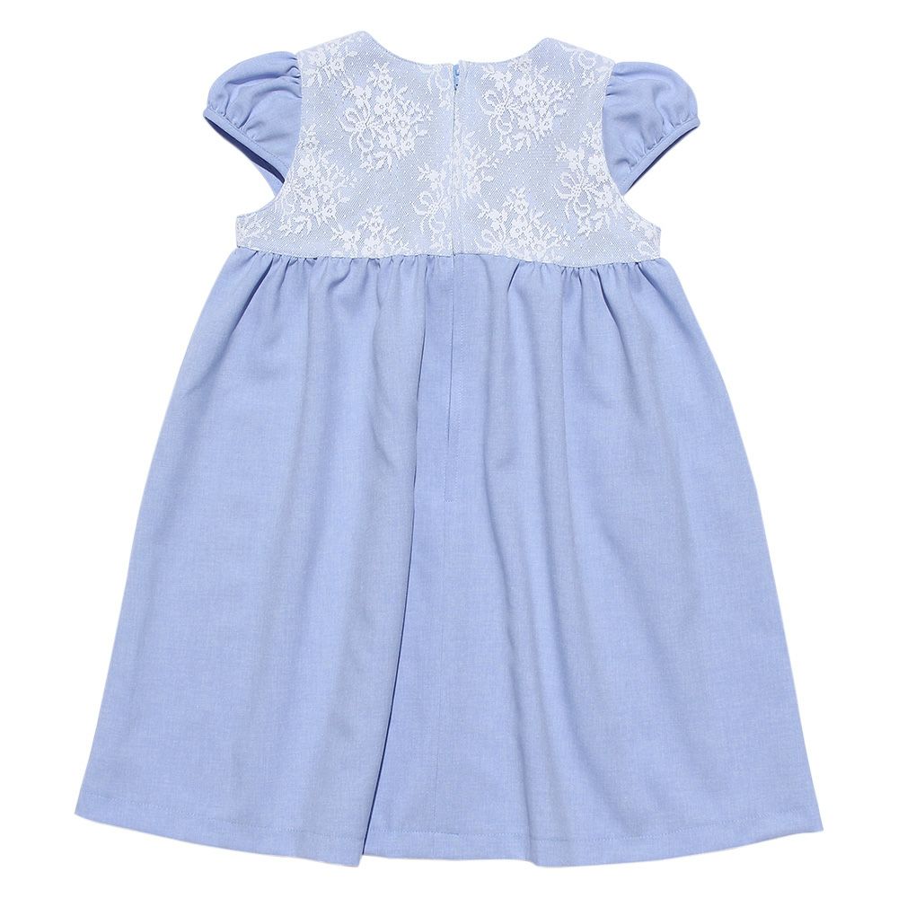 High waist dress with lace ribbon made in Japan Blue back