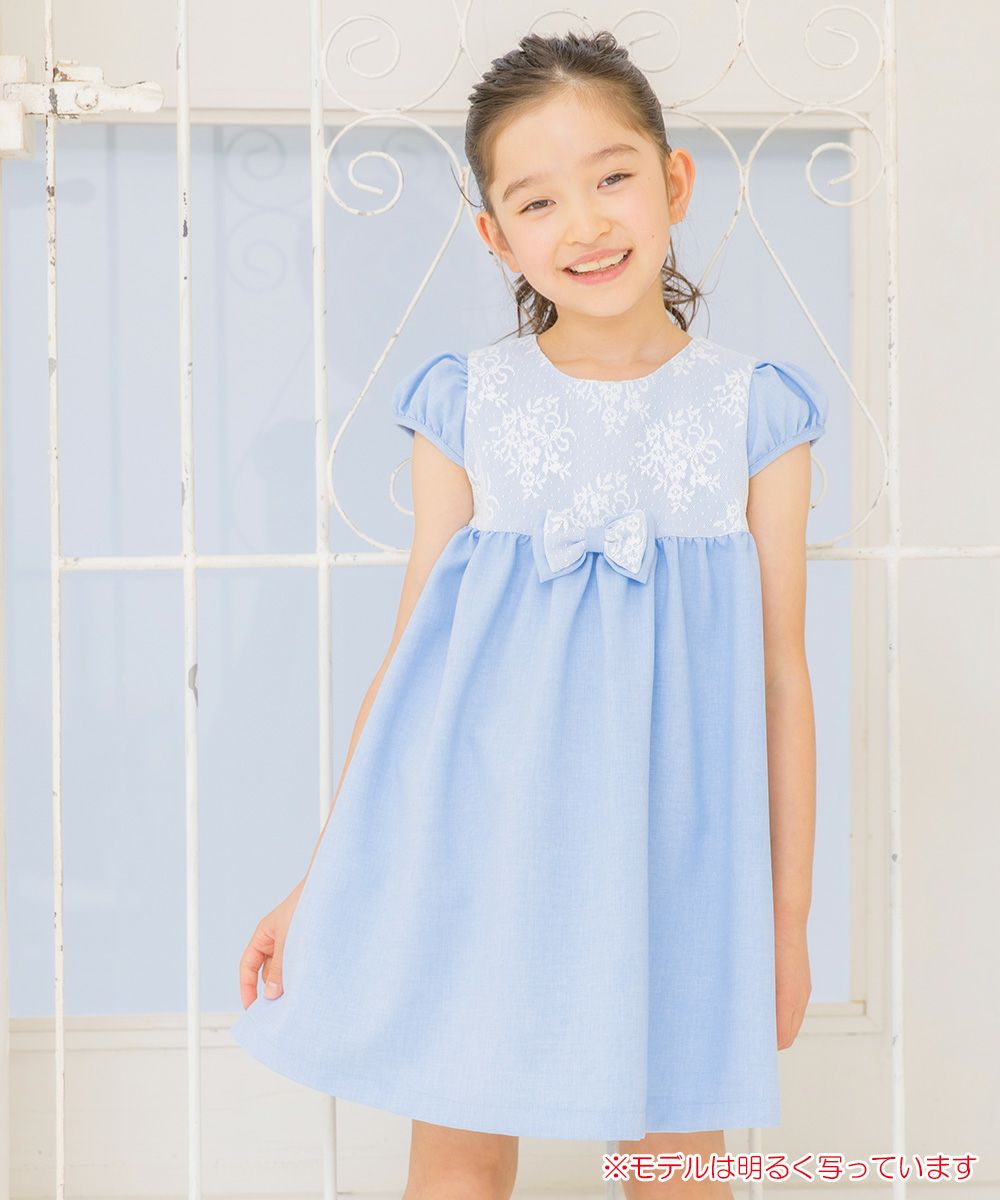 High waist dress with lace ribbon made in Japan Blue model image up