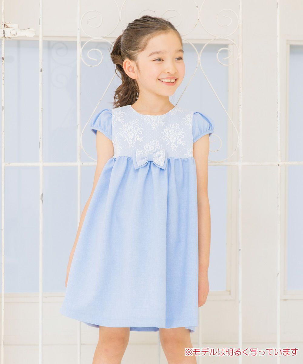 High waist dress with lace ribbon made in Japan Blue model image 1