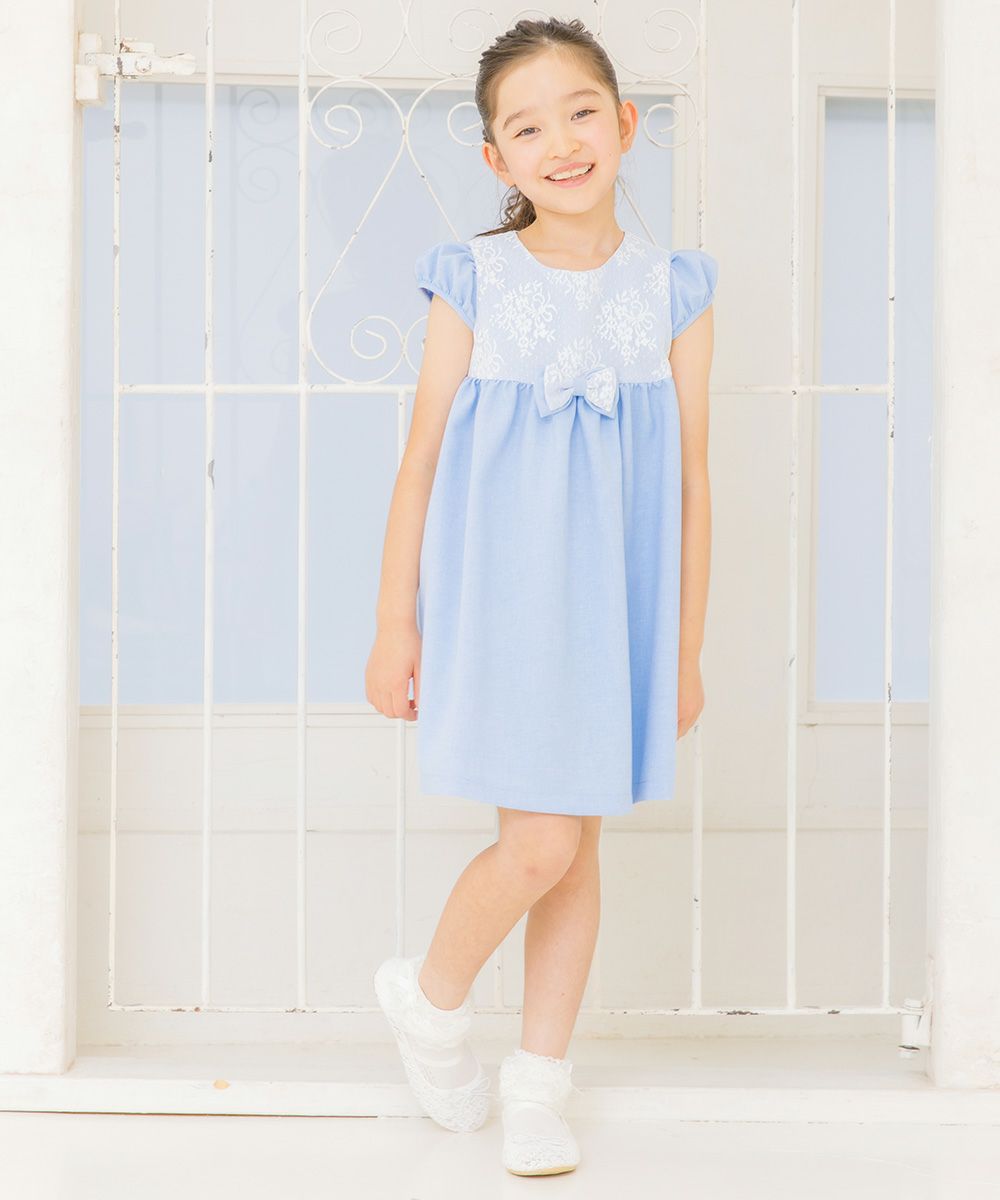 High waist dress with lace ribbon made in Japan Blue model image 2