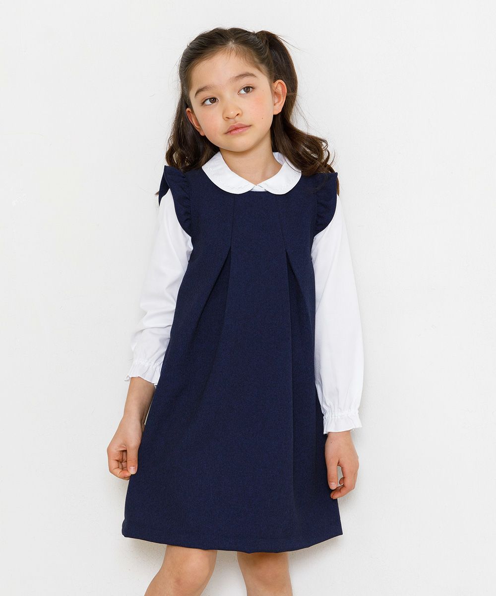 Tack with Japanese frills A line dress Navy model image 2