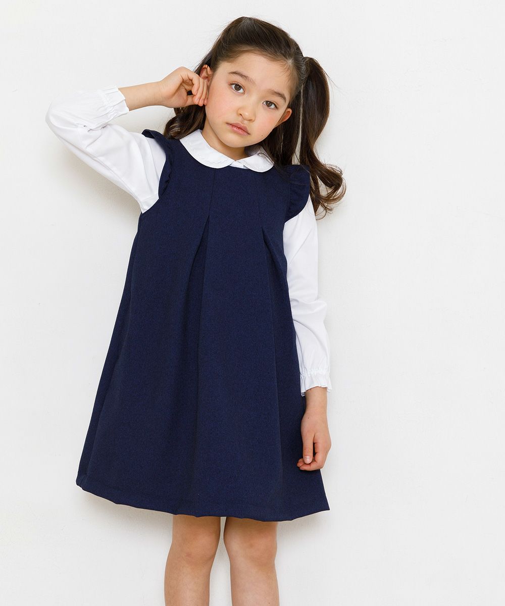 Tack with Japanese frills A line dress Navy model image 3