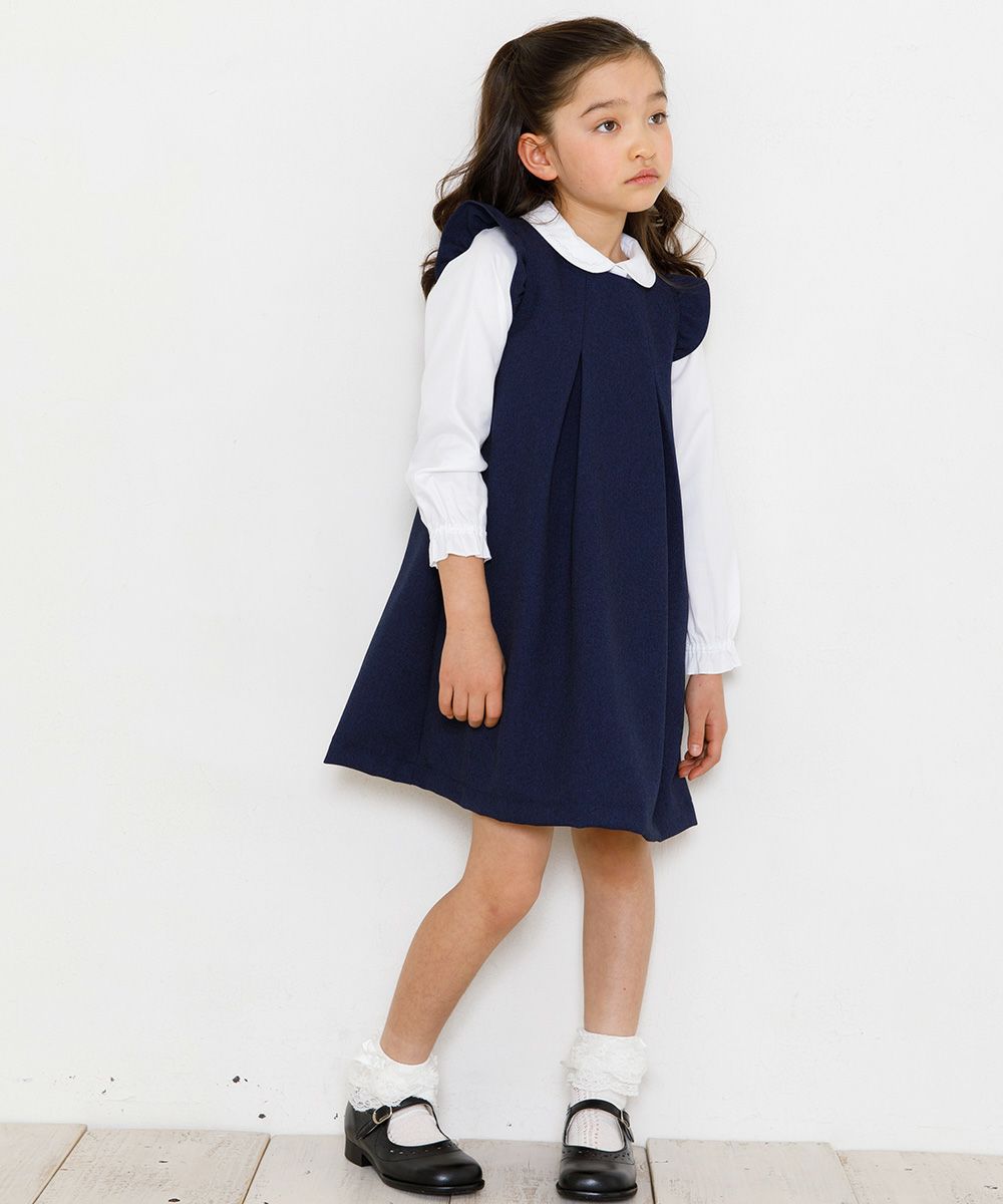 Tack with Japanese frills A line dress Navy model image 4