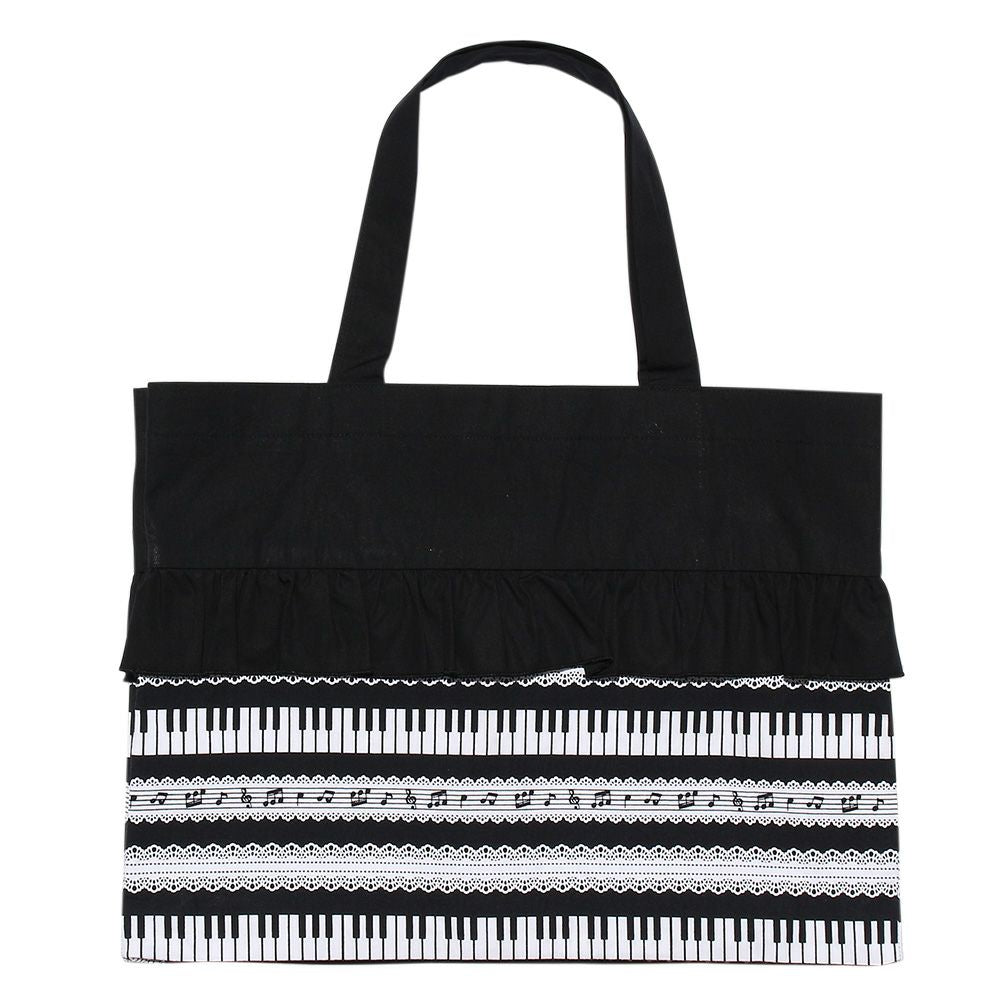 Children's clothing girl ribbon & fluff with music piano print tote bag black (00) back