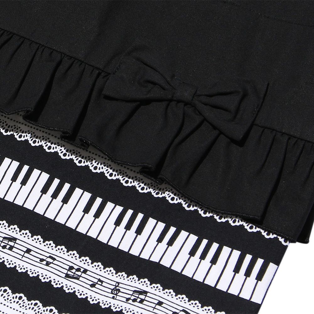 Children's clothing girl ribbon & fluff with music piano print tote bag black (00) Design point 1