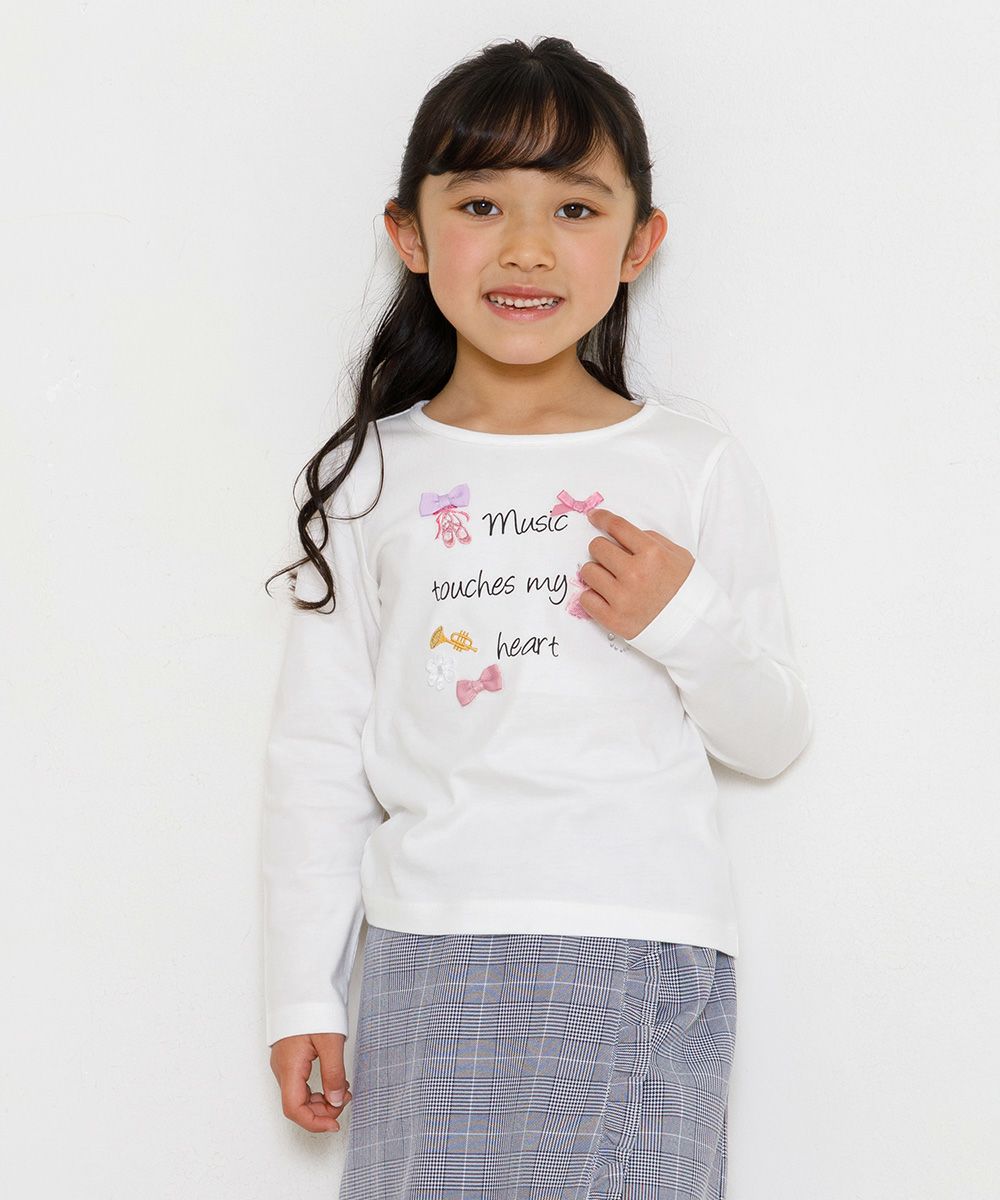 Children's clothing girl 100 % cotton logo print T -shirt off -white (11) model image 2