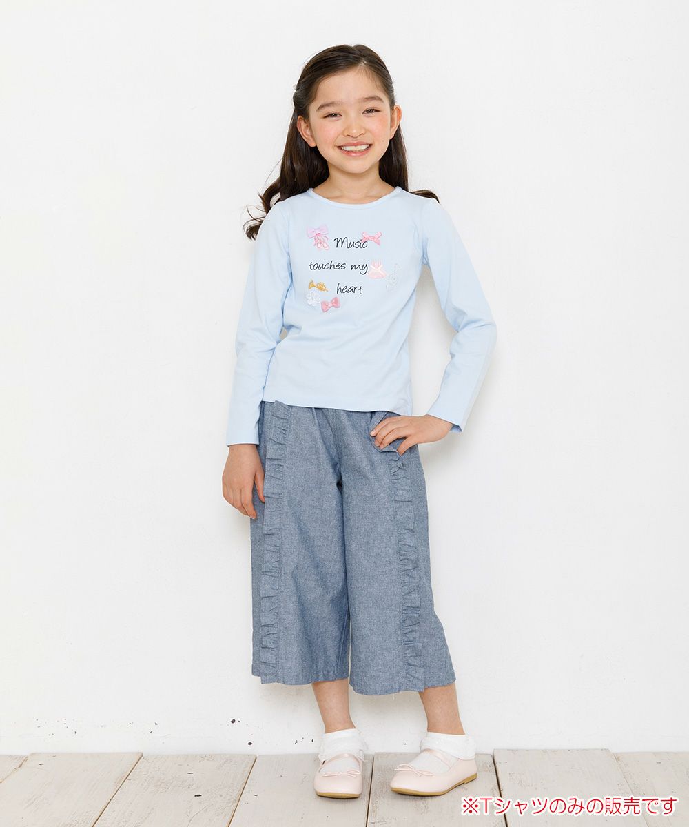 Children's clothing girl 100 % cotton logo print T -shirt blue (61) model image whole body