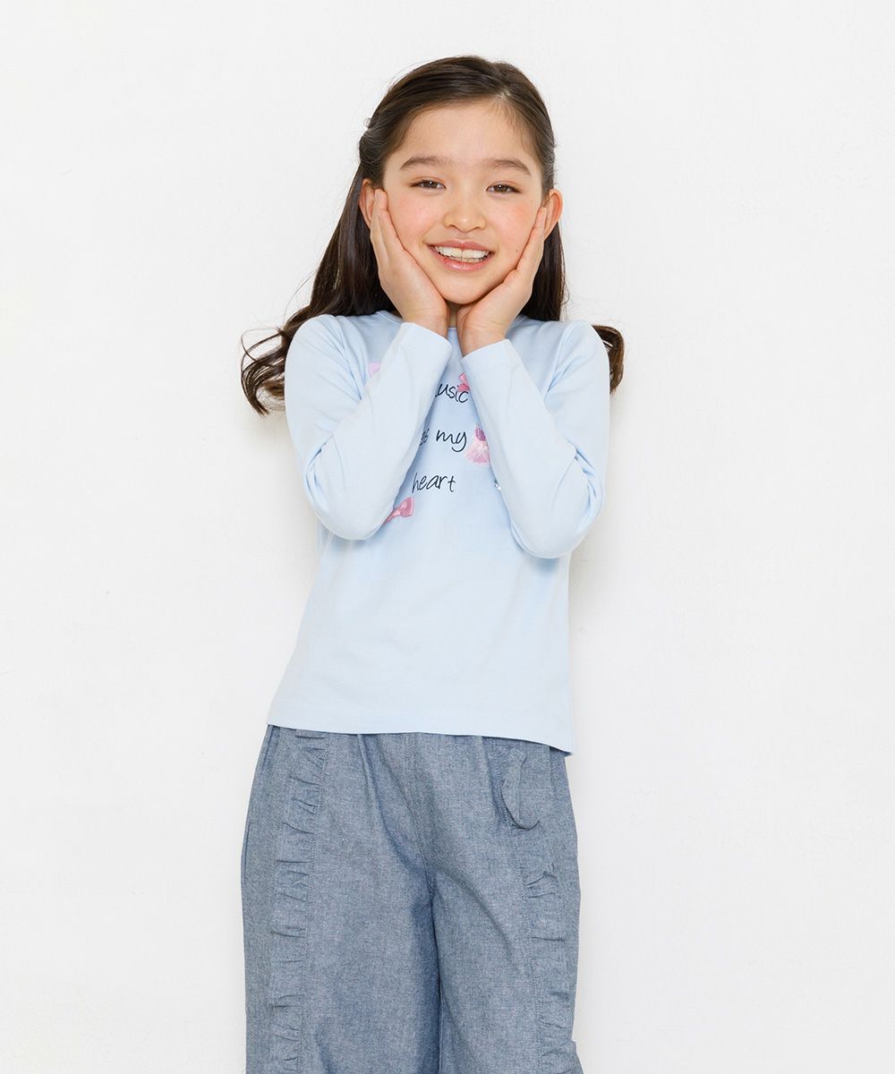 Children's clothing girl 100 % cotton logo print T -shirt blue (61) model image 2