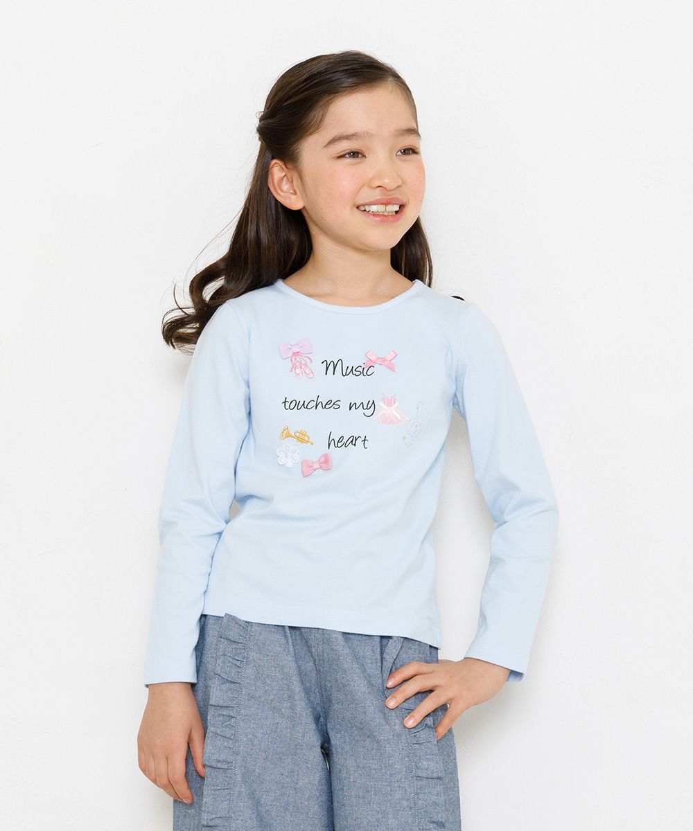 Children's clothing girl 100 % cotton logo print T -shirt blue (61) model image 3