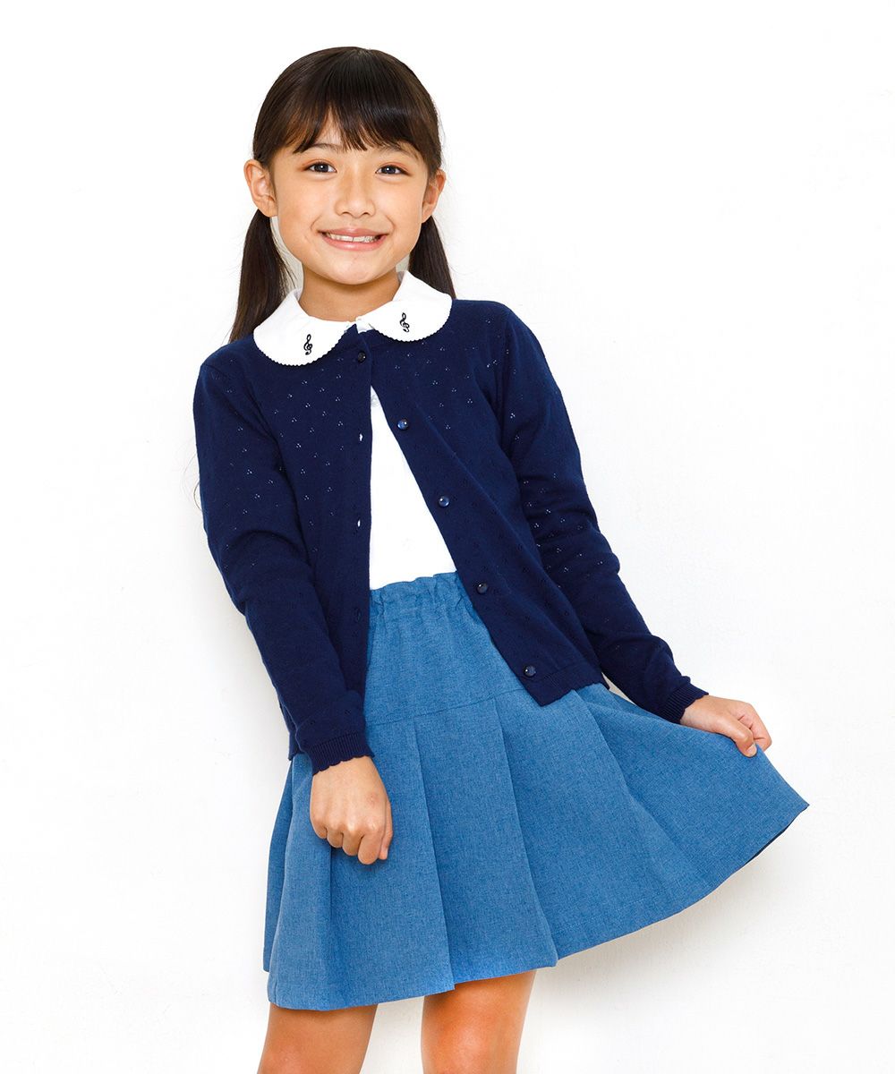 Children's clothing girl 100 % cotton eyelet braid cardigan navy (06) model image 2