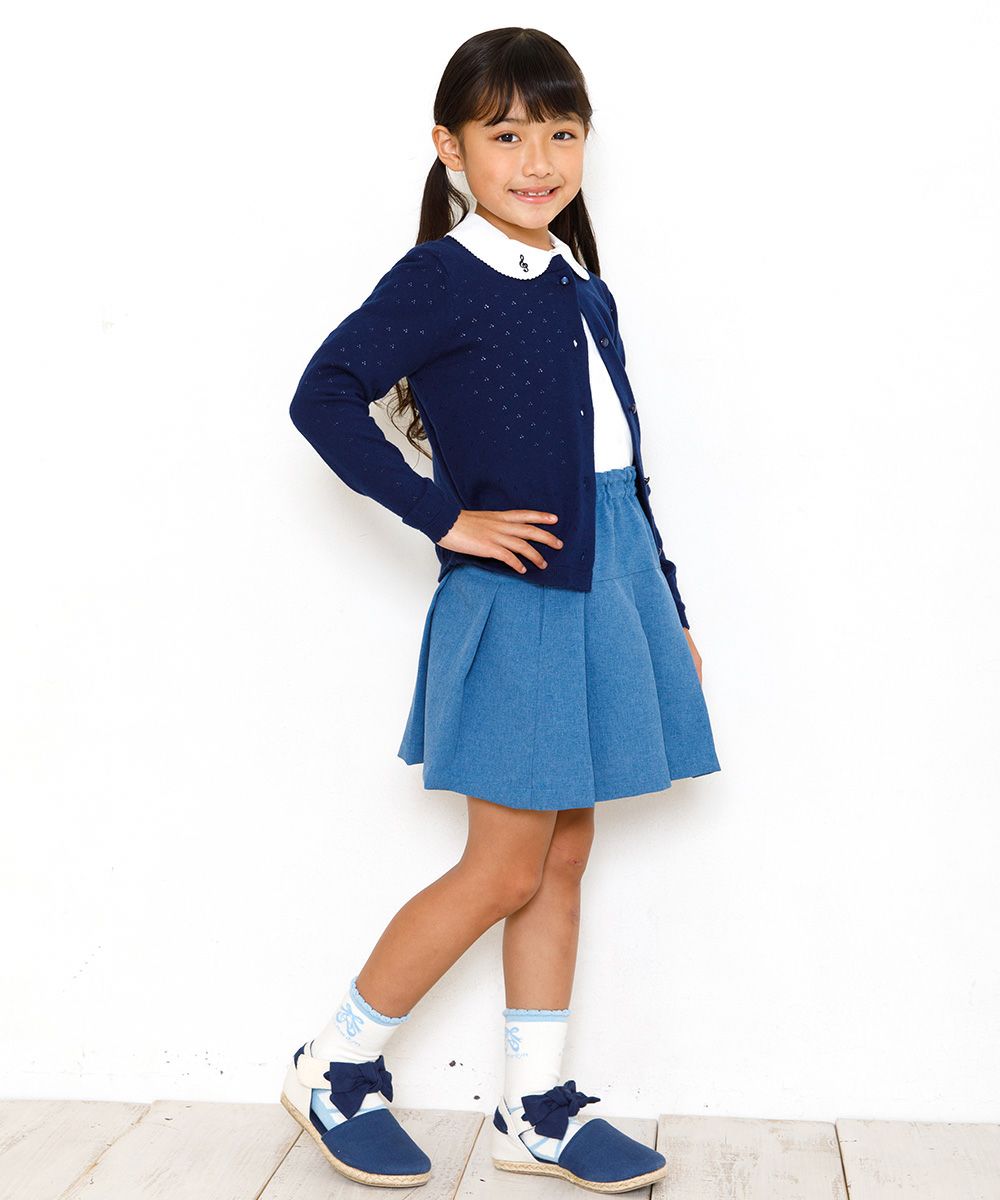 Children's clothing girl 100 % cotton eyelet braid cardigan navy (06) model image 4