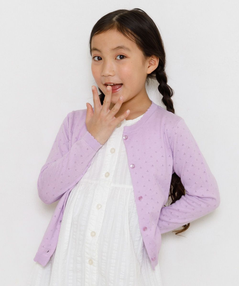 Children's clothing girl 100 % cotton eyelet braid cardigan purple (91) model image 2