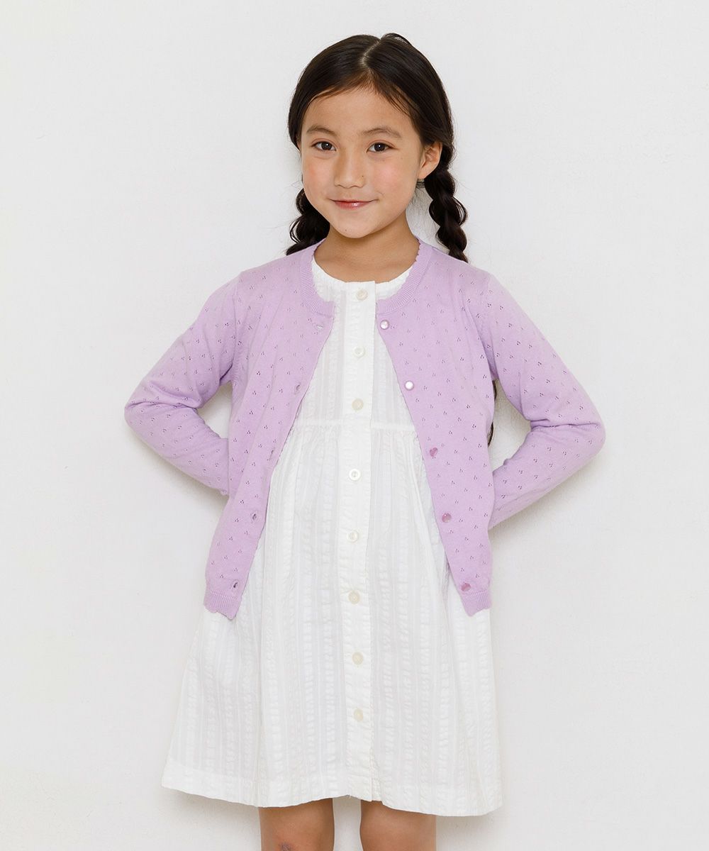Children's clothing girl 100 % cotton eyelet braid cardigan purple (91) model image 3