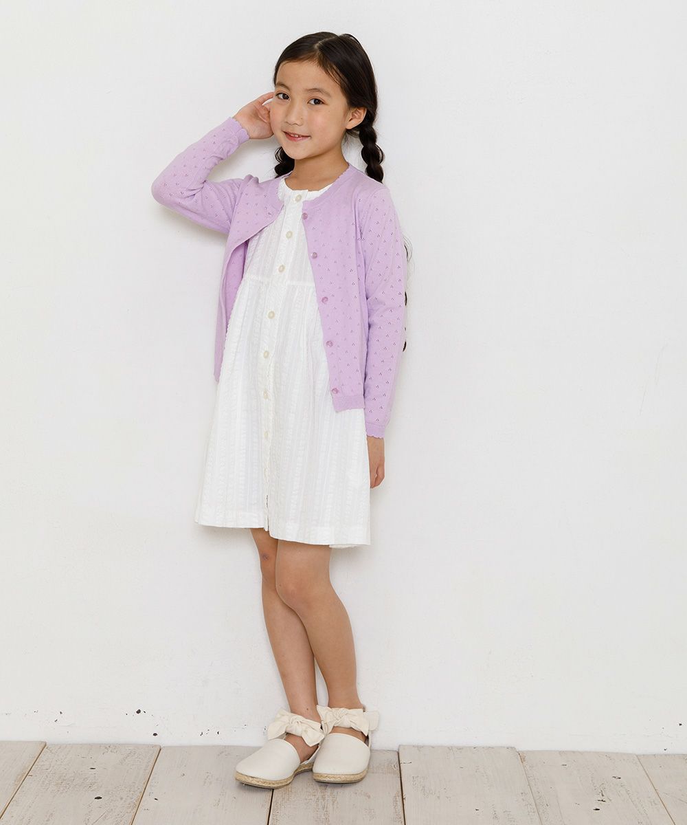 Children's clothing girl 100 % cotton eyelet braid cardigan purple (91) model image 4