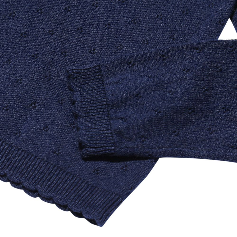 Baby Clothes Boy Baby Baby Size 100 % Cotton Eyelette Knitting Cardigan Navy (06) Design Point 2