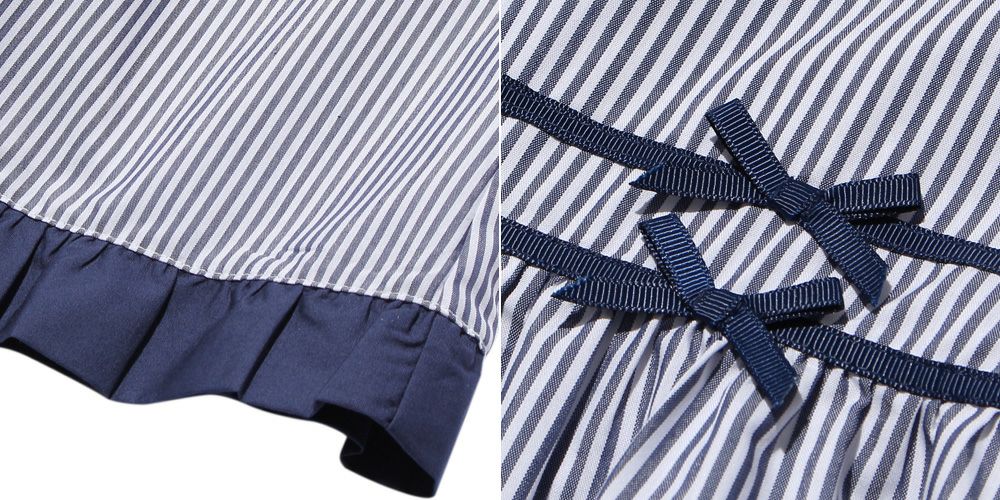 Stripe dress with line and ribbon design Navy Design point 1