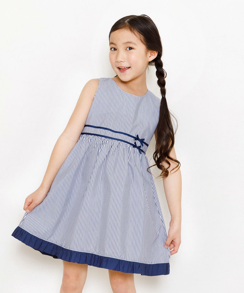 Stripe dress with line and ribbon design Navy model image 1