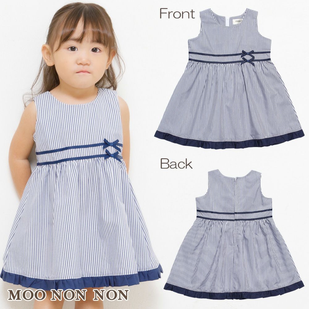 Baby size stripe dress with line and ribbon design  MainImage