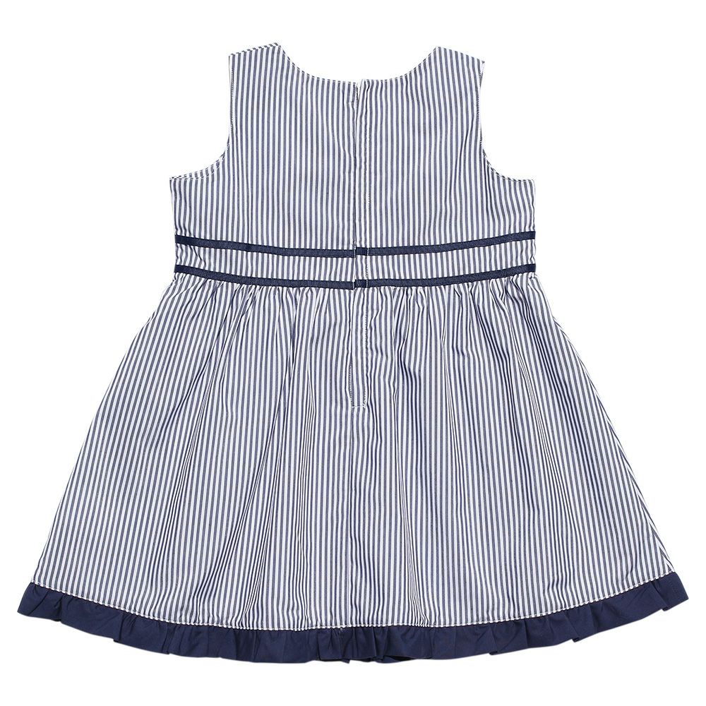 Baby size stripe dress with line and ribbon design Navy back