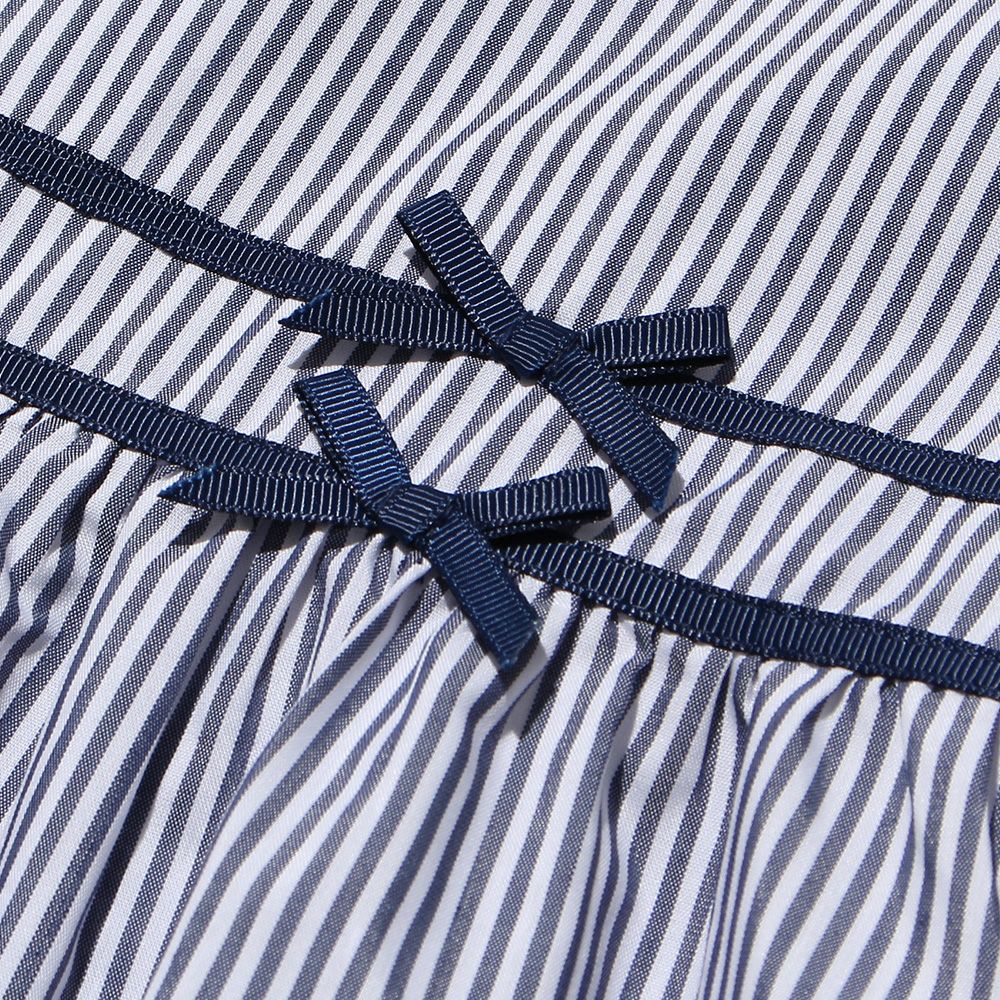 Baby size stripe dress with line and ribbon design Navy Design point 1