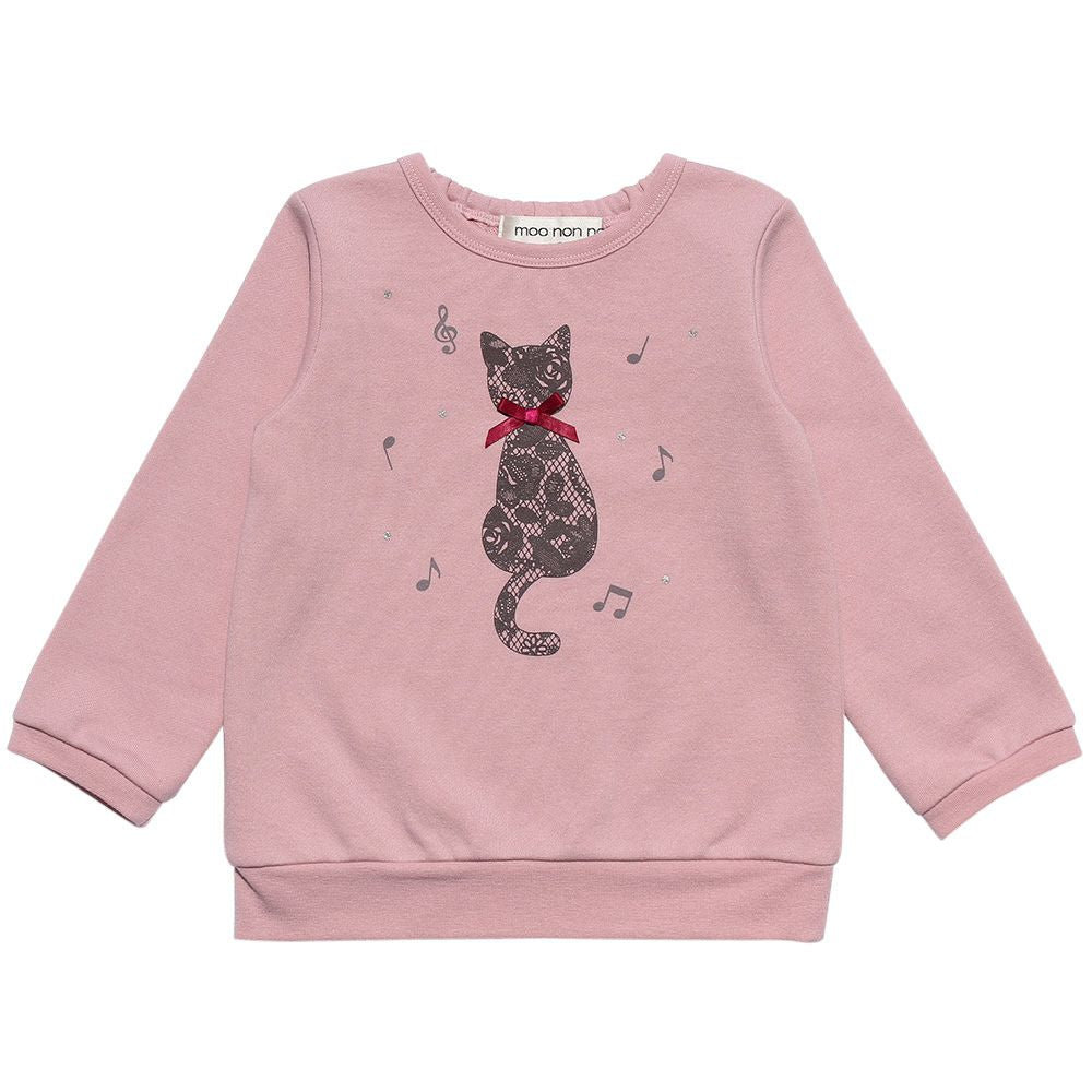 Baby size cat print & ribbon back hair trainer Pink front