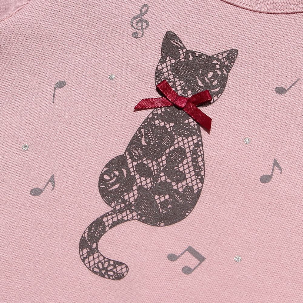 Baby size cat print & ribbon back hair trainer Pink Design point 1