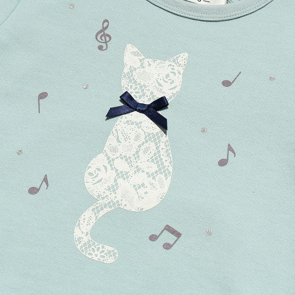 Baby size cat print & ribbon back hair trainer Green Design point 1