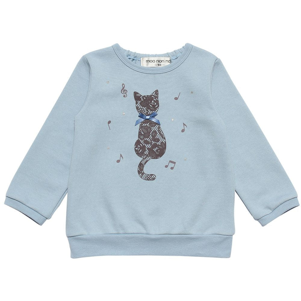 Baby size cat print & ribbon back hair trainer Blue front