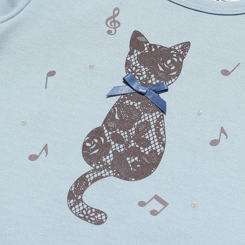 Baby size cat print & ribbon back hair trainer Blue Design point 1
