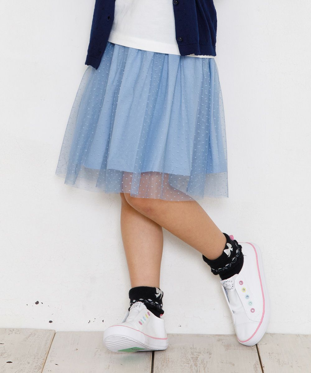 Dot pattern tulle skirt with lining Blue model image up